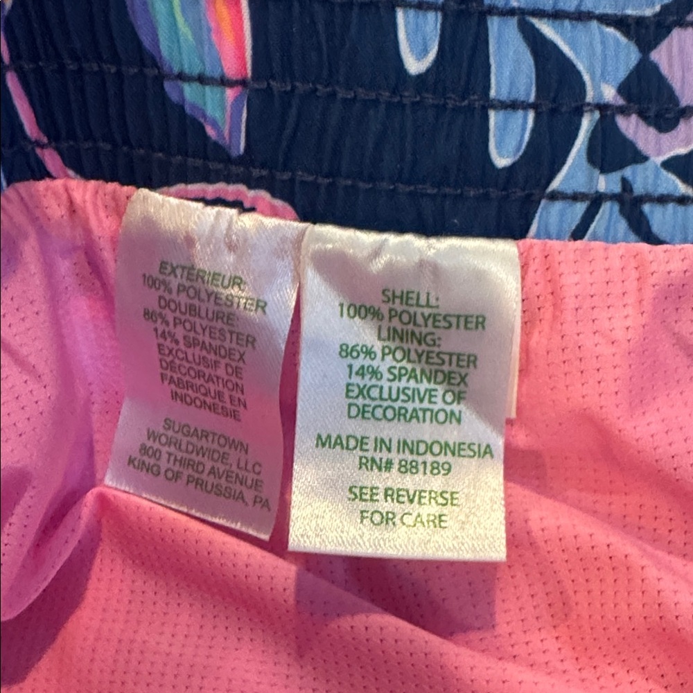 Lilly Pulitzer Navy and Pink Tropical Athletic Shorts - Picture 3 of 5